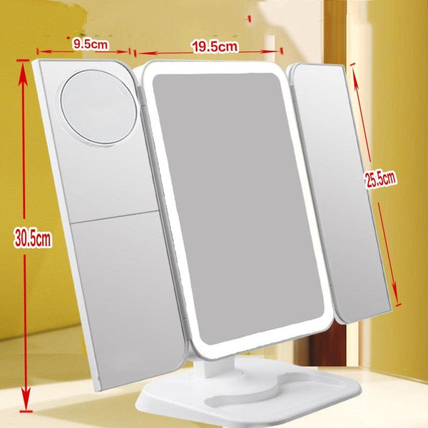 Gadget Gerbil 04 style Trifold Makeup Mirror With Light 68 LED Vanity Mirrors 10X Magnifying 180Rotation