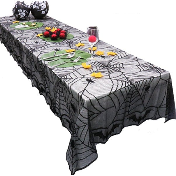Gadget Gerbil Black Halloween Spider Web Lace Tablecloth