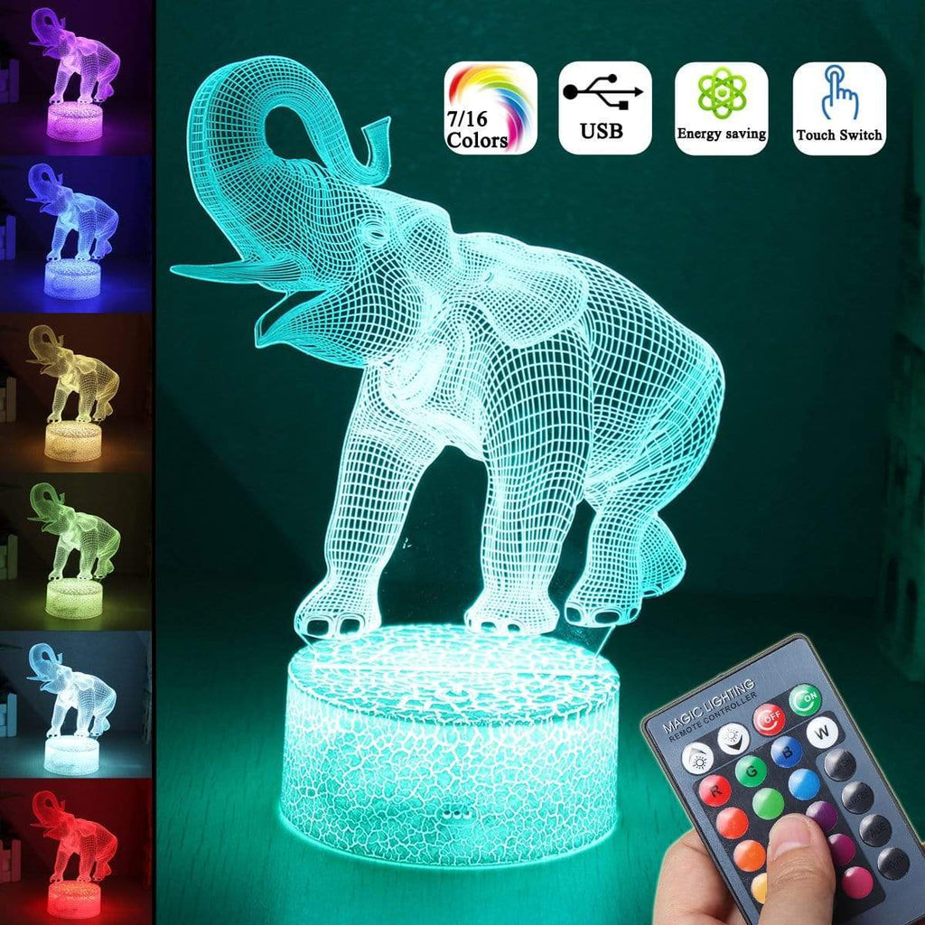 ballerbryan 3D LED Elephant Lamp Night Light (16 Color Remote)