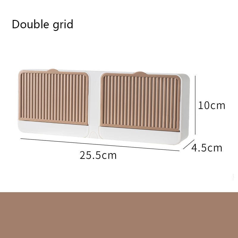 Gadget Gerbil 02Khaki / Double grid Wall Mounted Grids Soap Storage Box