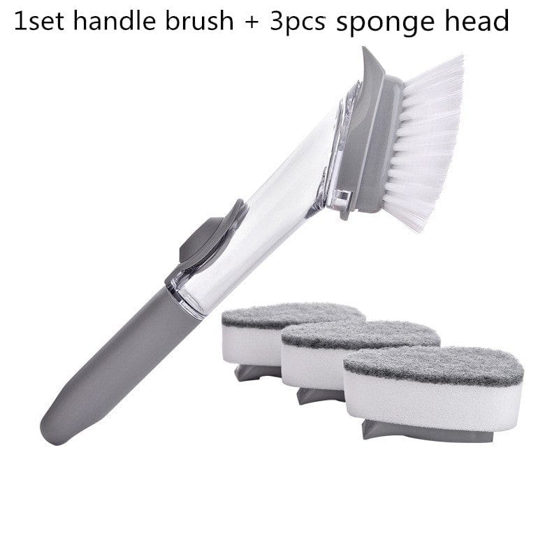 Gadget Gerbil 1 set and 3 sponge 2 In 1 Dishwashing Handle Cleaning Brush