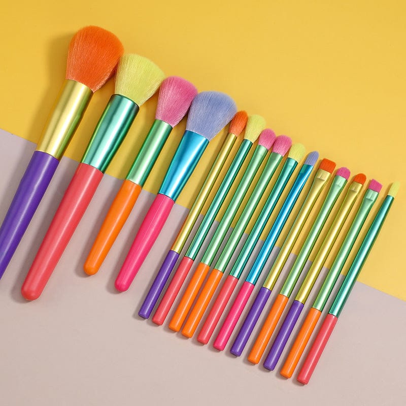 Gadget Gerbil 15 Piece Multicolor Colorful Makeup Brushes