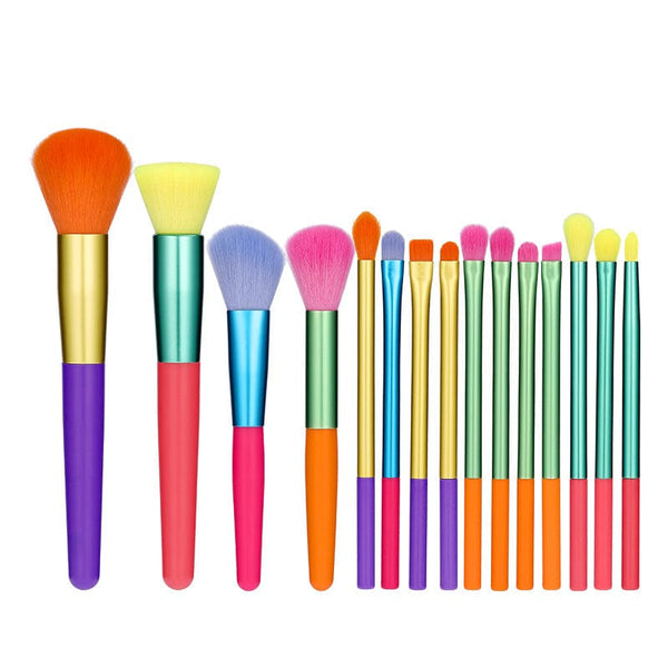 Gadget Gerbil 15 Piece Multicolor Colorful Makeup Brushes