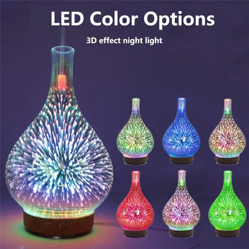 Gadget Gerbil 3D Glass Aroma Diffuser Colorful Lamp Humidifier Night Light