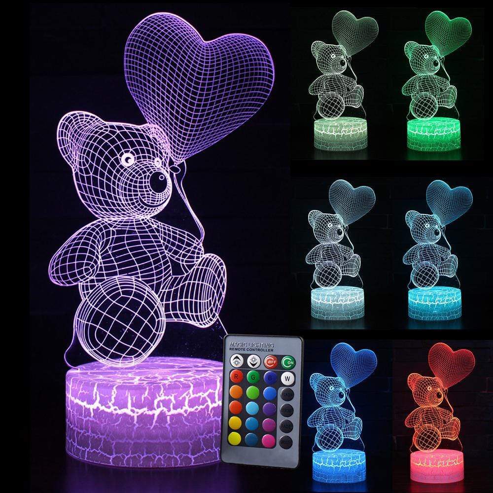 Gadget Gerbil 3D LED Teddy Bear Lamp Night Light (16 Color Remote)