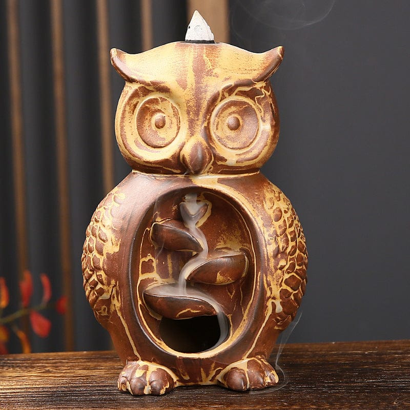 Gadget Gerbil Ancient yellow Ceramic Owl Backflow Waterfall Incense Burner