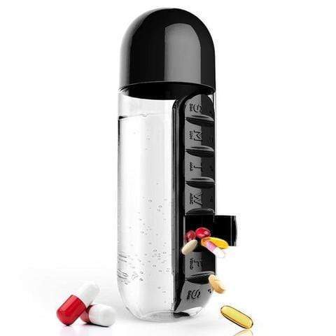 Gadget Gerbil Black 20oz Pill Organizer Water Bottle
