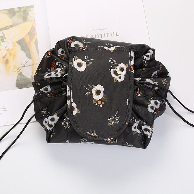 Gadget Gerbil Black Flower Print Collection Drawstring Makeup Storage Bag