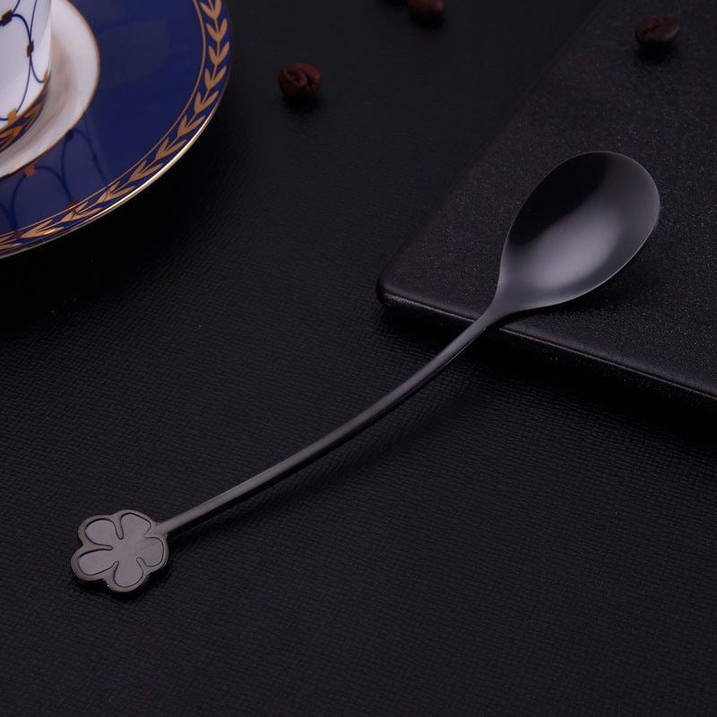 Gadget Gerbil Black Four Leaf Clover Mixing Spoon