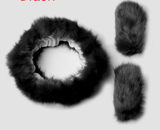 Gadget Gerbil Black Pure Wool Car Steering Wheel Cover Leather Sheepskin Handle Hand Brake Set Gear Set Three-piece