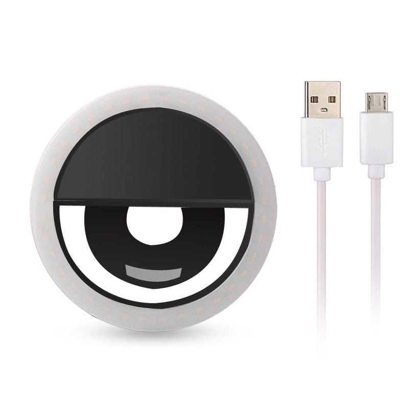 Gadget Gerbil Black Selfie Ring Light Clip USB Rechargeable