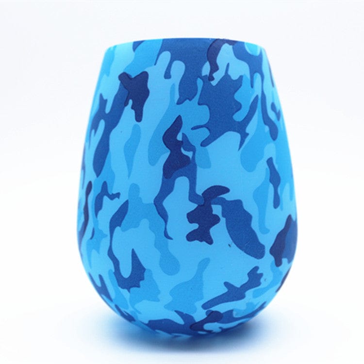 Gadget Gerbil Blue camouflage Camo Print Silicone Stemless Wine Glasses