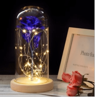 Gadget Gerbil Blue rose LED Enchanted Rose Lamp with Wooden Base