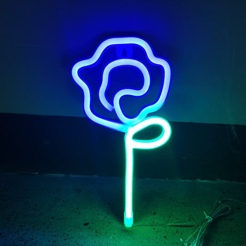 Gadget Gerbil Blue Rose Neon Sign