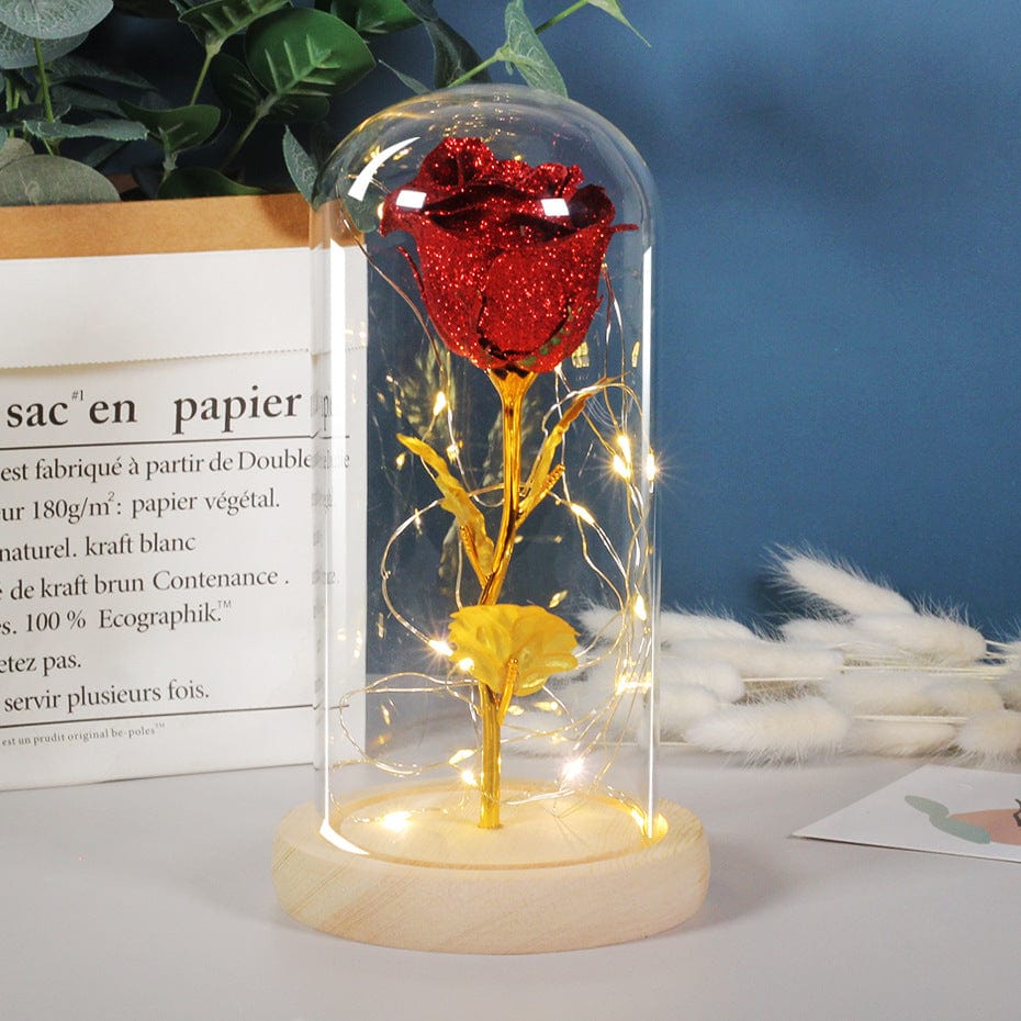 Gadget Gerbil Bright red LED Enchanted Rose Lamp with Wooden Base