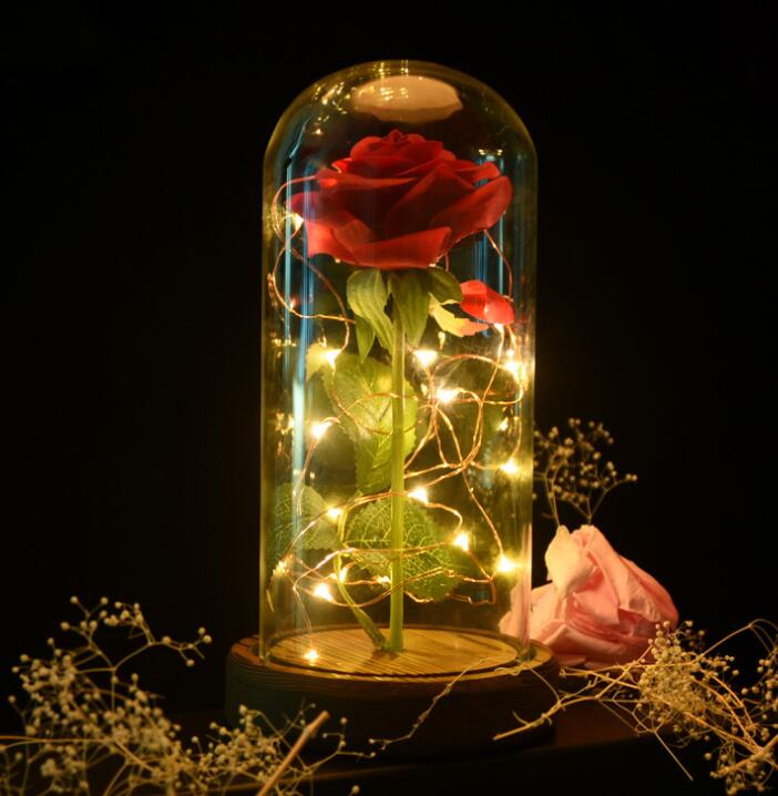 Gadget Gerbil brown LED Enchanted Rose Lamp with Wooden Base