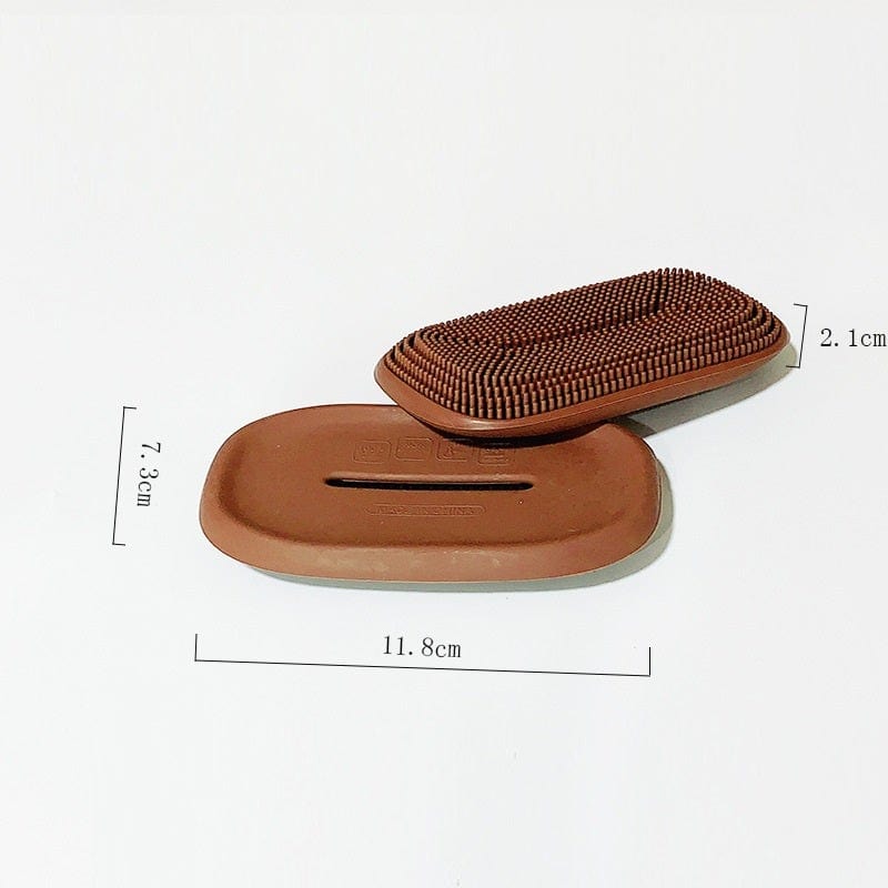 Gadget Gerbil Brown / square Double-Sided Silicone Soap Dish Scrub Holder