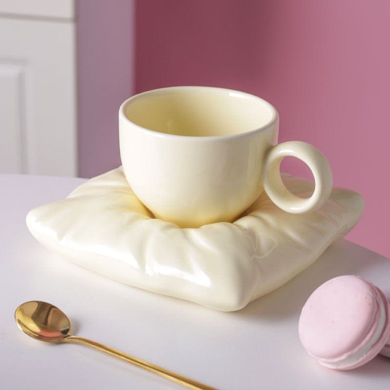 Gadget Gerbil Cream yellow Ceramic Cup With Pillow Coaster