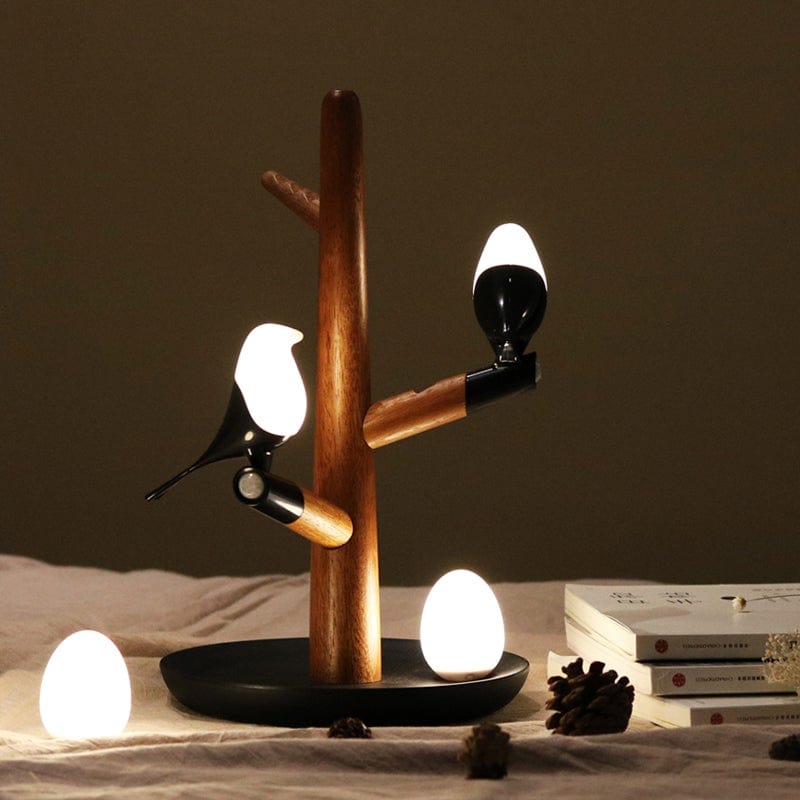 Gadget Gerbil Creative Cartoon Bird Light Bird Egg Light Detachable Easy To Install Natural Wood Children'S Bedroom LED Induction Night Light