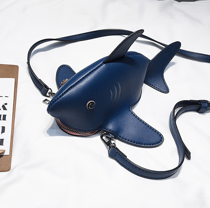 Gadget Gerbil Dark Blue Leather Shark Shoulder Purse