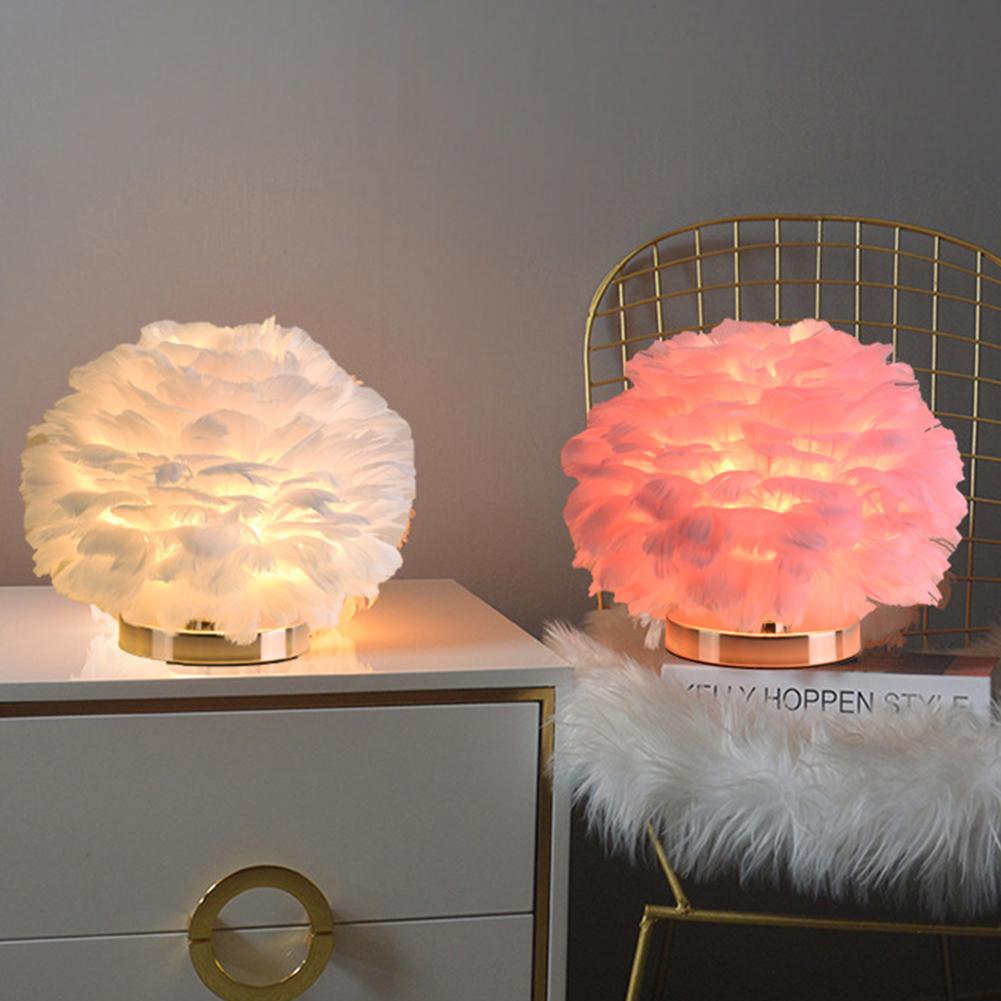 Gadget Gerbil Feather Table Lamp Bedroom Bedside Light Luxury Ins Creative Warm And Romantic Girl Children'S Room Nordic Living Room Floor Lamp
