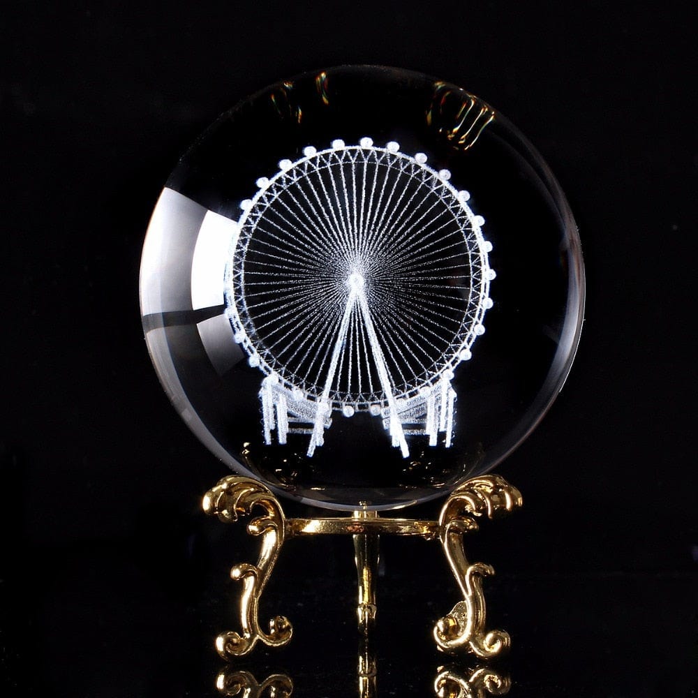 Gadget Gerbil Ferris Wheel / 80mm / Gold base 3D Ferris Wheel Engraved Crystal Ball