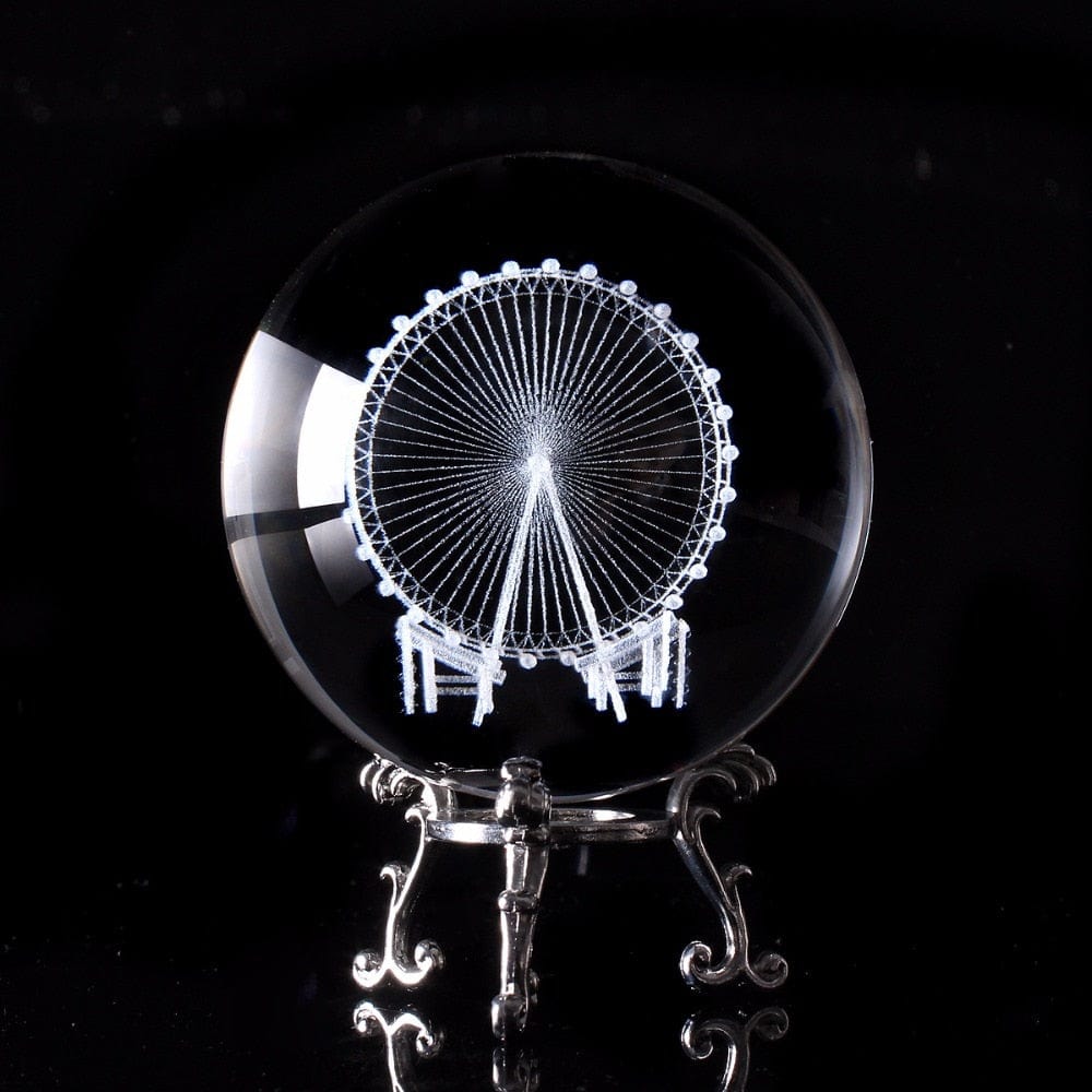 Gadget Gerbil FW / 80mm / Silver base 3D Ferris Wheel Engraved Crystal Ball