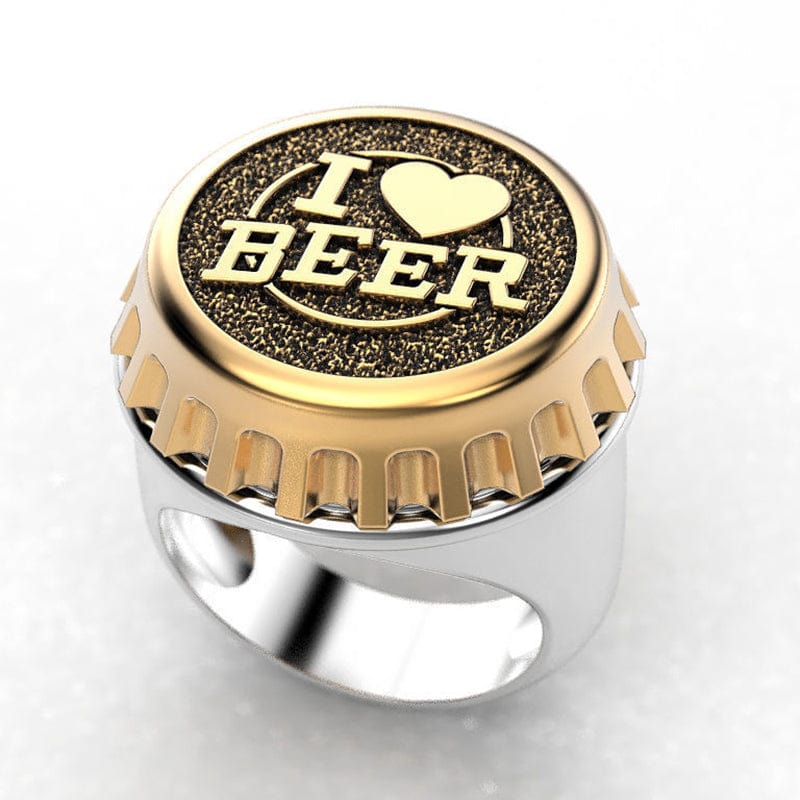 Gadget Gerbil Gold / 13 I Love Beer Bottle Cap Ring