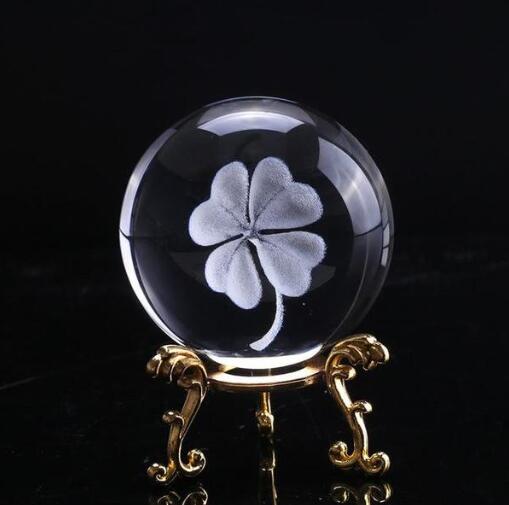 Gadget Gerbil Gold / 2in 3D Four Leaf Clover Engraved Crystal Ball