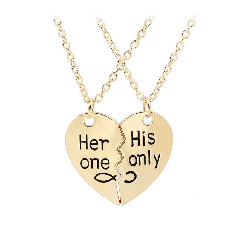 Gadget Gerbil Gold Her One His Only Heart Pendant Couple Necklaces