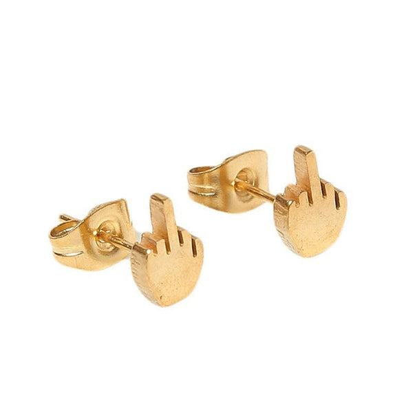 Gadget Gerbil Gold Middle Finger Pendant Earrings