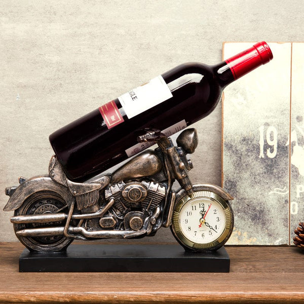 Gadget Gerbil Gold Motorcycle Clock Wine Bottle Holder