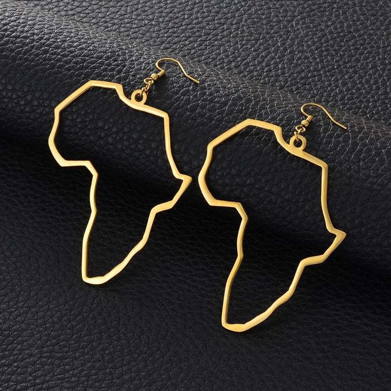 Gadget Gerbil Golden Africa Continent Pendant Earrings