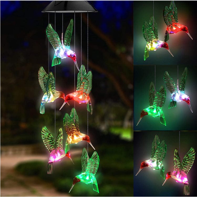Gadget Gerbil Green Solar Powered LED Hummingbird Wind Chimes