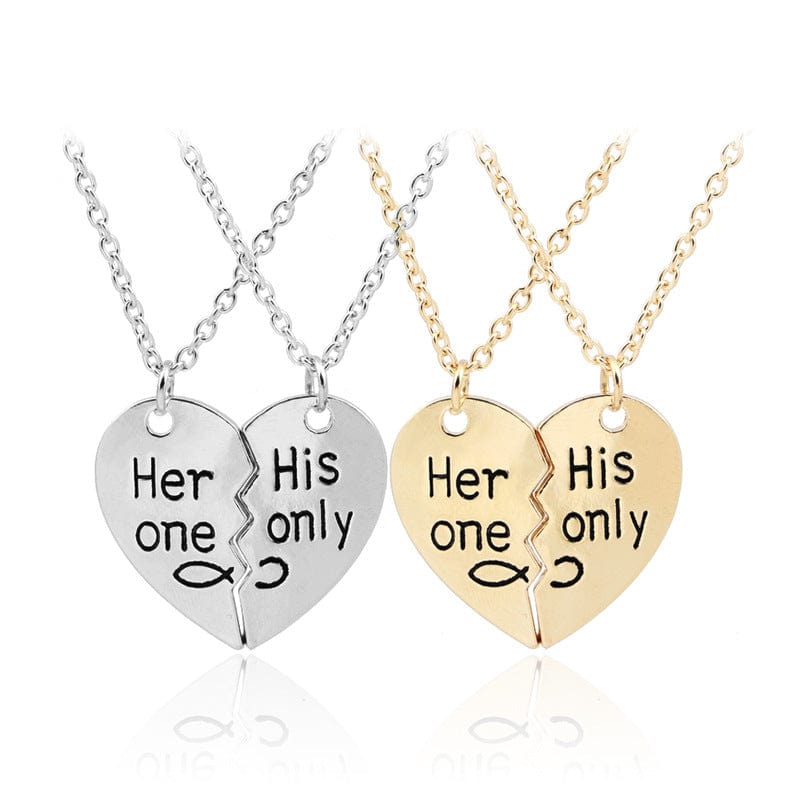 Gadget Gerbil Her One His Only Heart Pendant Couple Necklaces