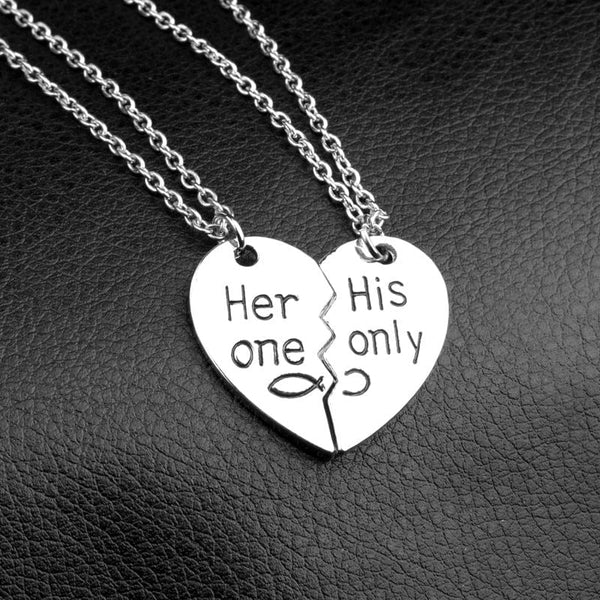 Gadget Gerbil Her One His Only Heart Pendant Couple Necklaces