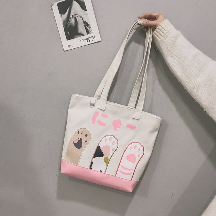 Gadget Gerbil Japanese cute cartoon cat palm cute girl single-shoulder canvas bag