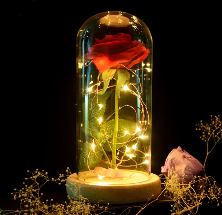 Gadget Gerbil LED Enchanted Rose Lamp with Wooden Base