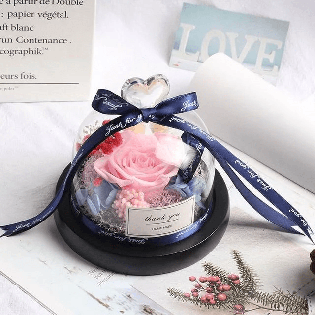 Gadget Gerbil Light Pink Valentine's Day Christmas Dried Flowers For Home Decor Wedding Gifts Dried Flowers Eternal Real Rose Home Decor With LED In Glass