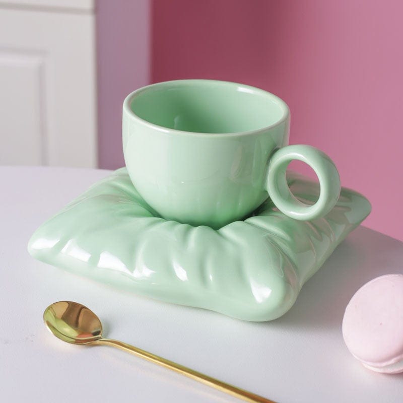 Gadget Gerbil Mint green Ceramic Cup With Pillow Coaster