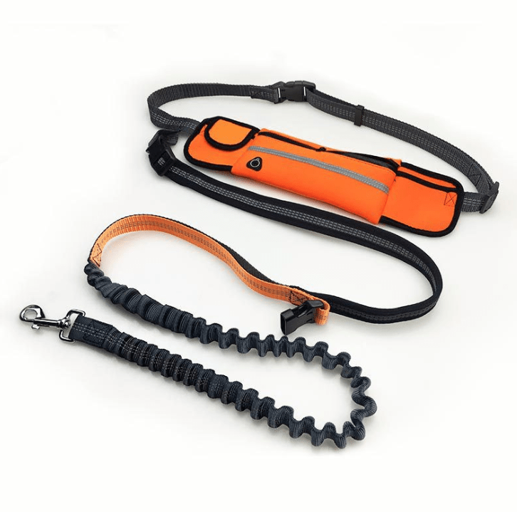 Gadget Gerbil Orange Hands-Free Dog Running Leash with Waist Pocket Adjustable Belt Shock Absorbing Bungee