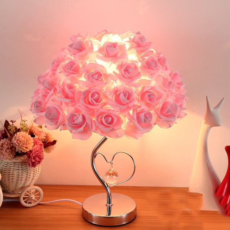 Gadget Gerbil Pink rose / Button switch / L Wedding Decoration Lamp 220V Valentine's Day Gift Marriage Bedroom Bedside Desk Lamp Creative Roses Flower Light