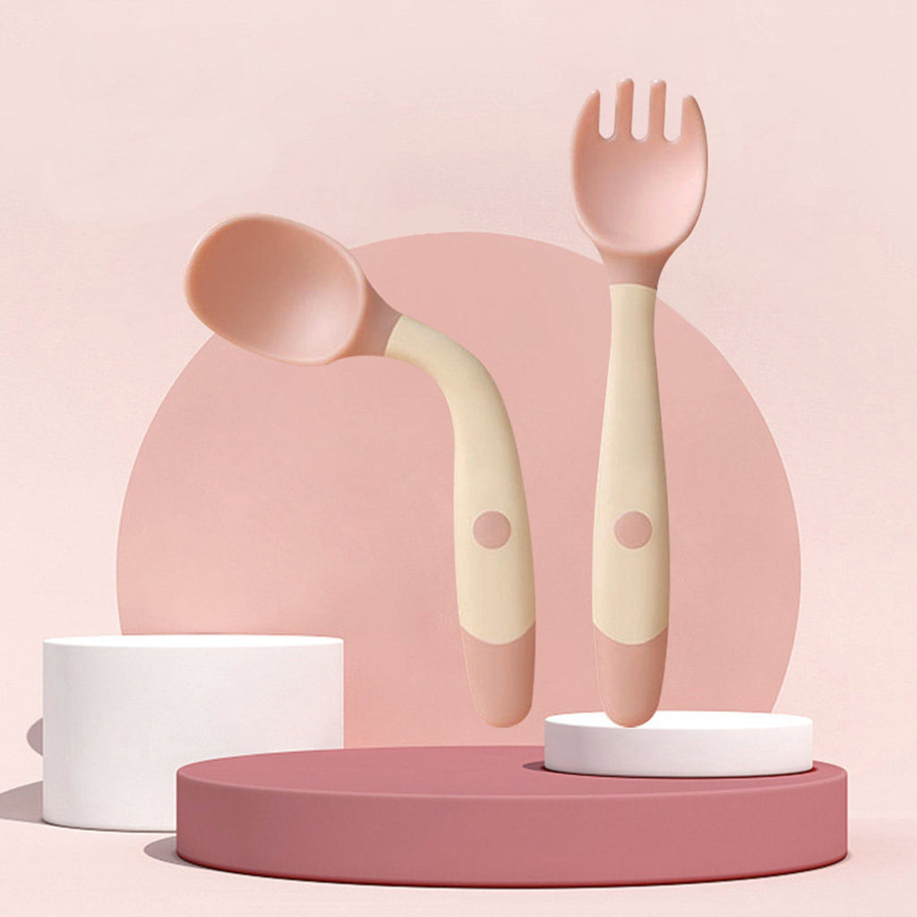Gadget Gerbil Pink Silicone Spoon for Baby Utensils Set Auxiliary Food Toddler Learn To Eat Training Bendable Soft Fork Infant Children Tableware