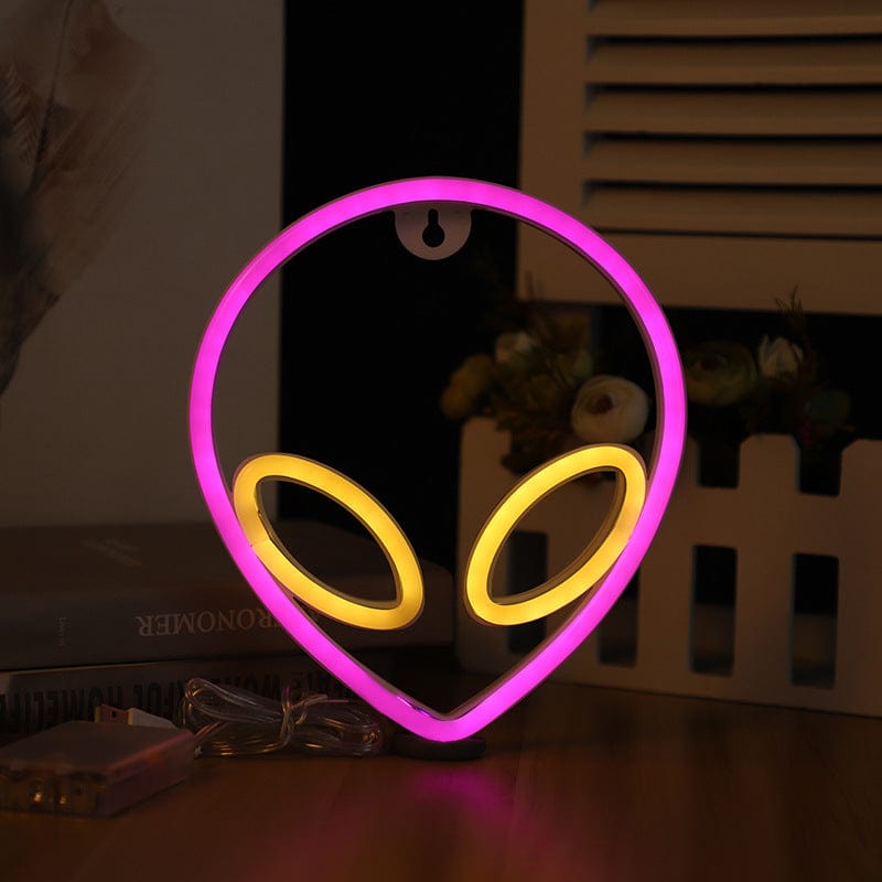 Gadget Gerbil Pink yellow Alien Head Neon Sign