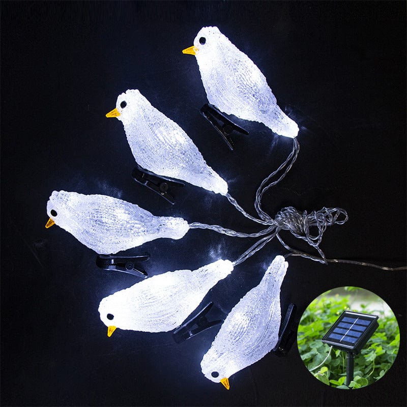 Gadget Gerbil Pure White Solar Powered Robin Bird String Lights