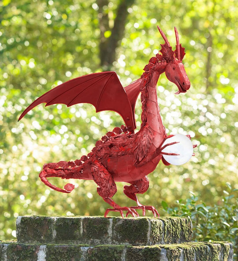 Gadget Gerbil Red Resin Gardening Flying Dragon Holding A Ball Statue For Garden Decorations Gardening Decoration Art Crafts Home Ornaments