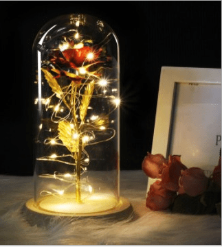 Gadget Gerbil Red rose LED Enchanted Rose Lamp with Wooden Base