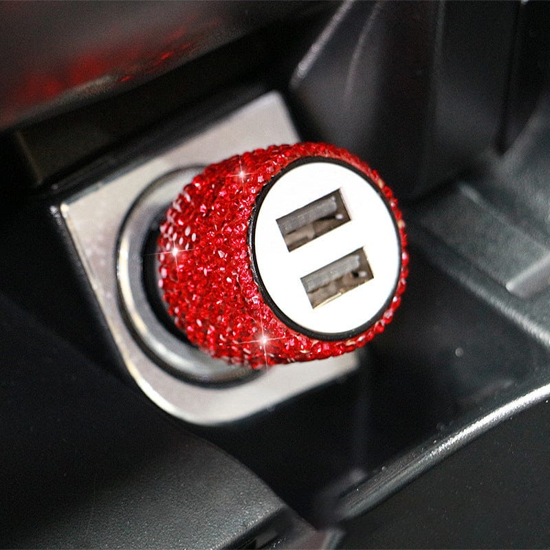 Gadget Gerbil Red Two Charging Rhinestone Car Charger USB Adapter