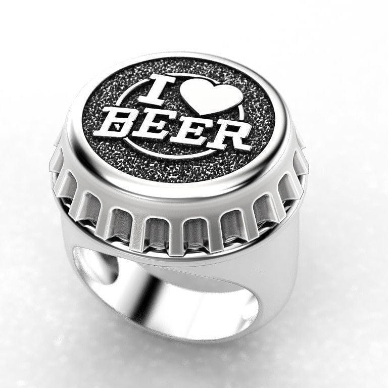 Gadget Gerbil Silver / 10 I Love Beer Bottle Cap Ring
