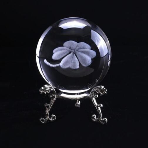 Gadget Gerbil Silver / 2in 3D Four Leaf Clover Engraved Crystal Ball